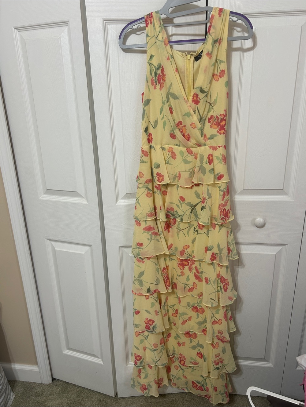 Lauren Ralph Lauren Fassica Yellow Red Floral Tiered Maxi Dress Sz 6 Runway worn
